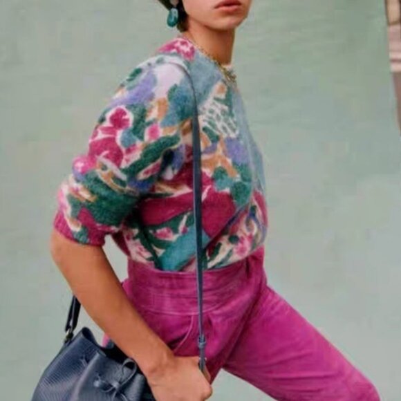 BEST Sezane Ines Jumper Sweater Multicolor Floral French Knit Causal Wool - Picture 3 of 11